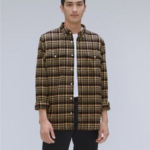 NWT Everlane The Brushed Flannel Shirt Beech Plaid Button Down Brown Gray Soft